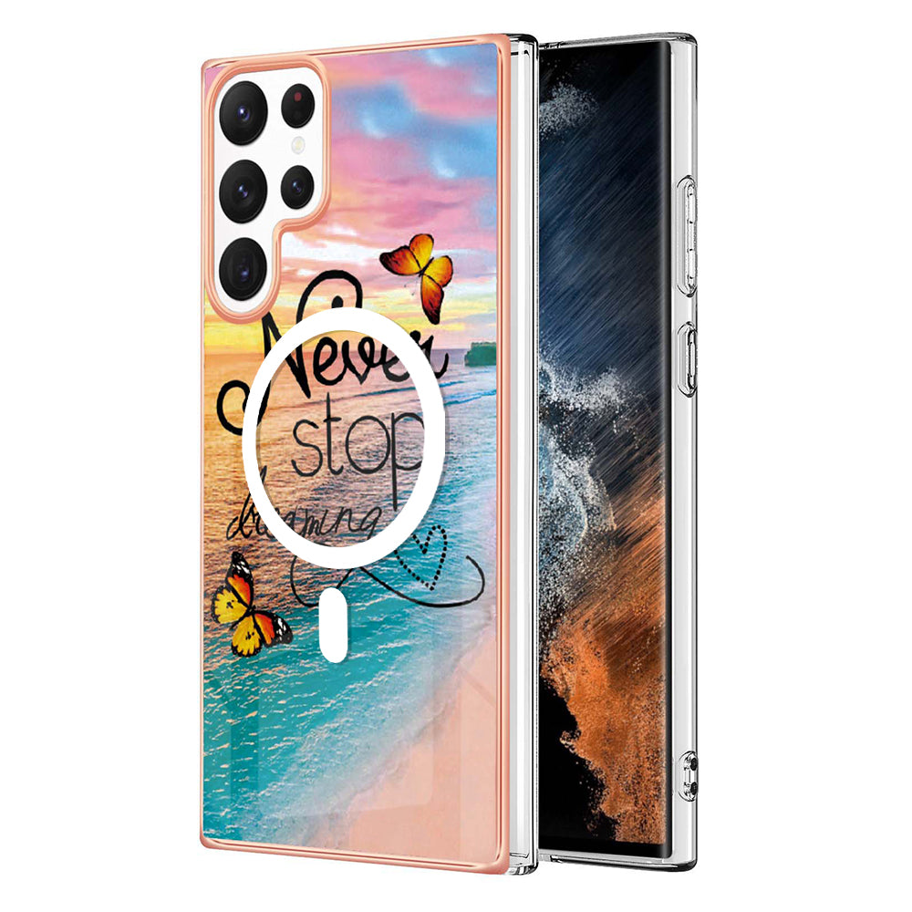 YB IMD Series-19 for Samsung Galaxy S22 Ultra 5G Magnetic Electroplated IMD Phone Case 2.0mm TPU Back Cover
