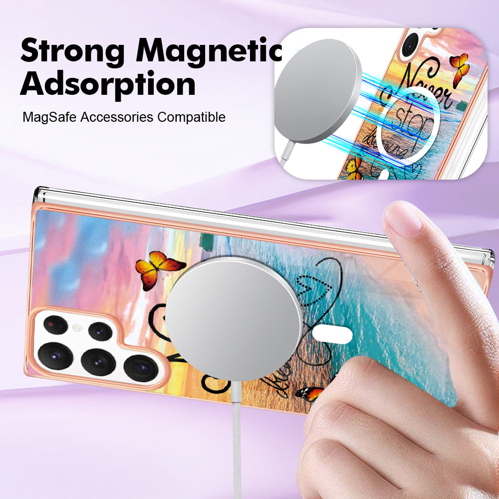 YB IMD Series-19 for Samsung Galaxy S22 Ultra 5G Magnetic Electroplated IMD Phone Case 2.0mm TPU Back Cover