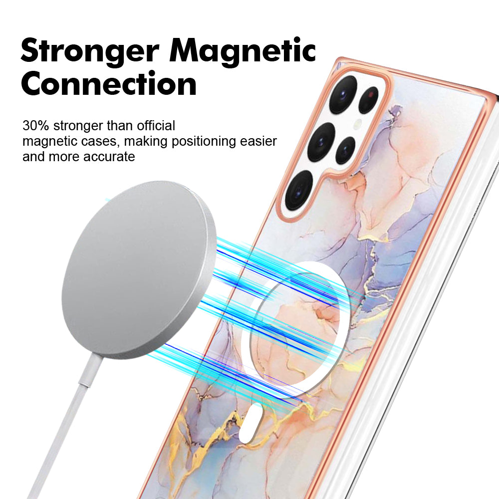 YB IMD Series-19 for Samsung Galaxy S22 Ultra 5G Magnetic Electroplated IMD Phone Case 2.0mm TPU Back Cover