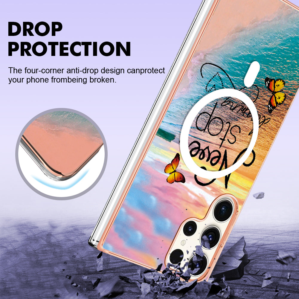 YB IMD Series-19 for Samsung Galaxy S23 Ultra IMD Pattern Magnetic Case Electroplated 2.0mm TPU Phone Cover