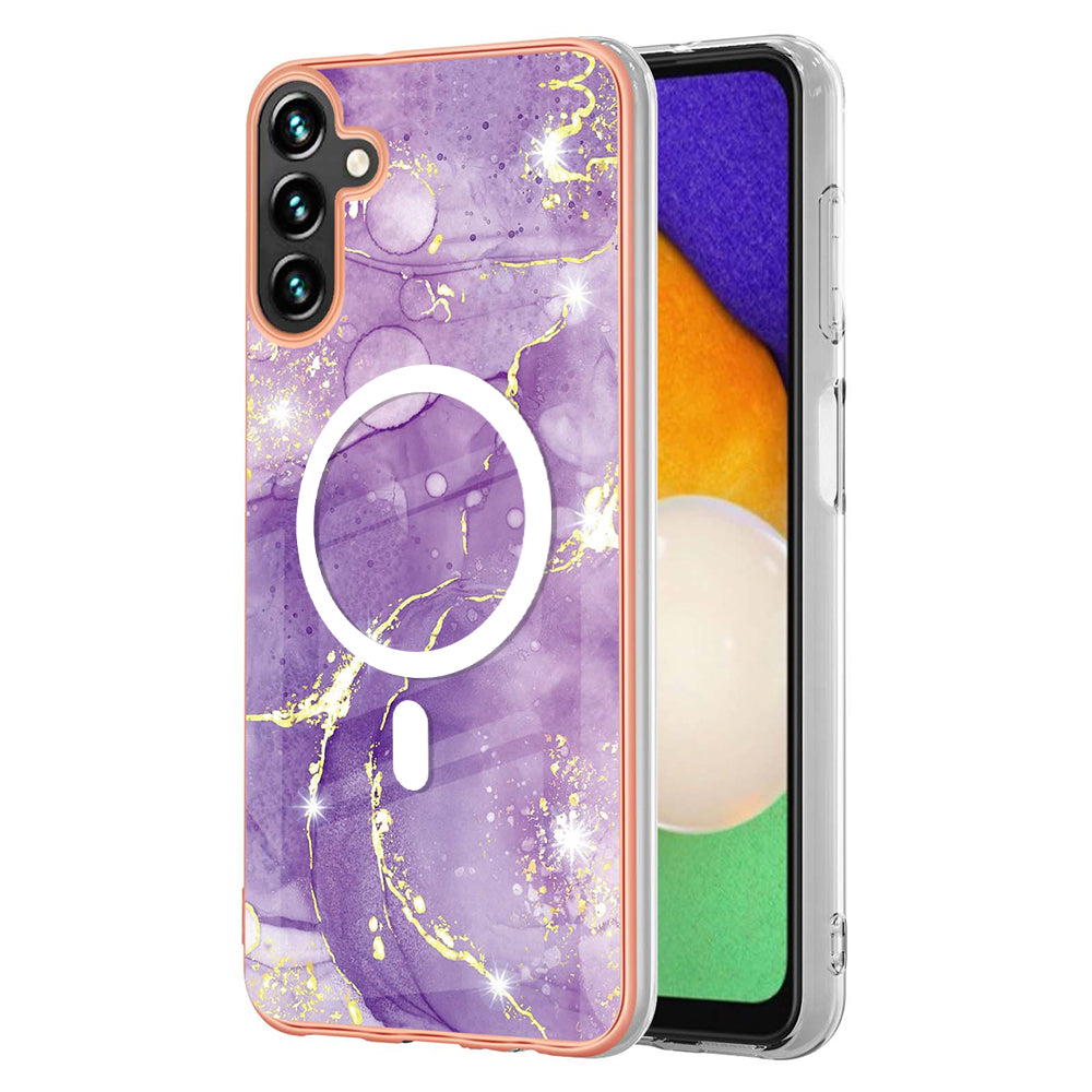 YB IMD Series-19 for Samsung Galaxy A34 5G 2.0mm TPU Electroplating Cover Magnetic IMD Pattern Phone Case