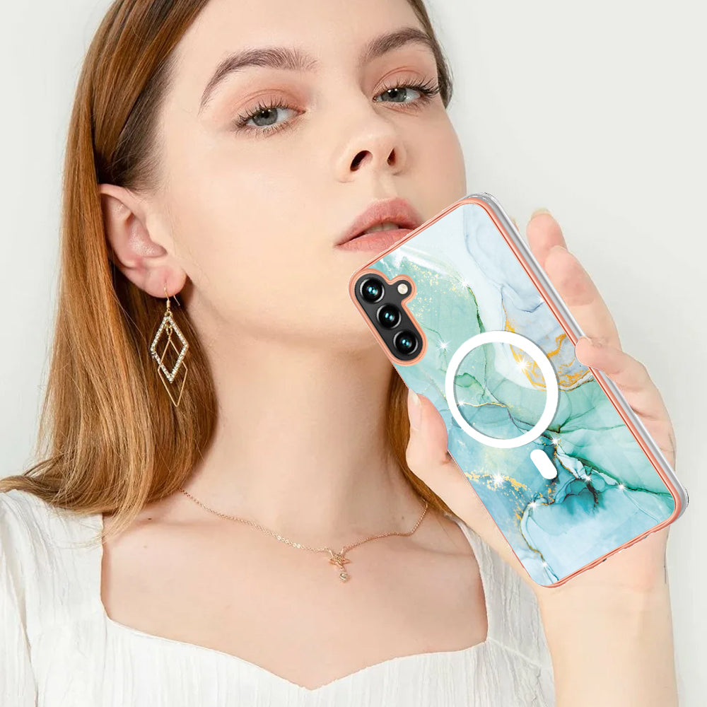 YB IMD Series-19 for Samsung Galaxy A54 5G Electroplated IMD Magnetic Phone Case 2.0mm TPU Anti-scratch Cover