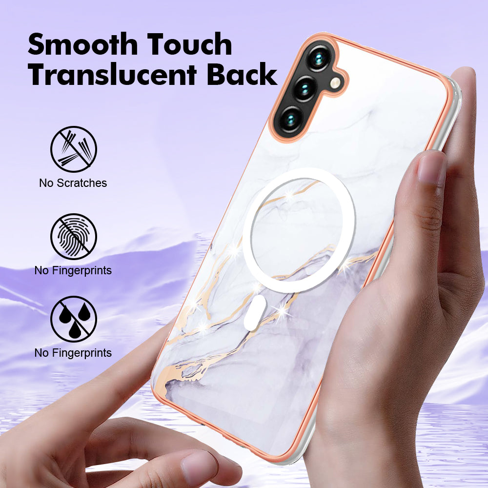 YB IMD Series-19 for Samsung Galaxy A54 5G Electroplated IMD Magnetic Phone Case 2.0mm TPU Anti-scratch Cover