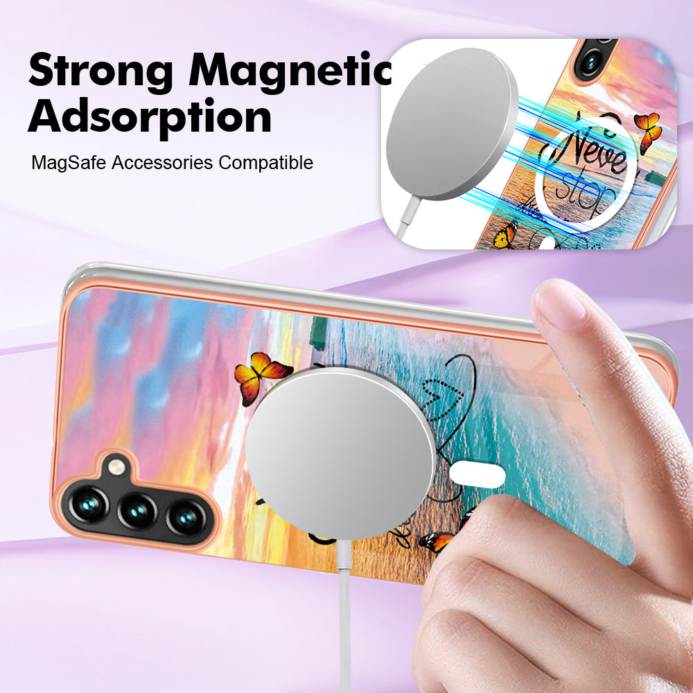 YB IMD Series-19 for Samsung Galaxy A54 5G Electroplated IMD Magnetic Phone Case 2.0mm TPU Anti-scratch Cover