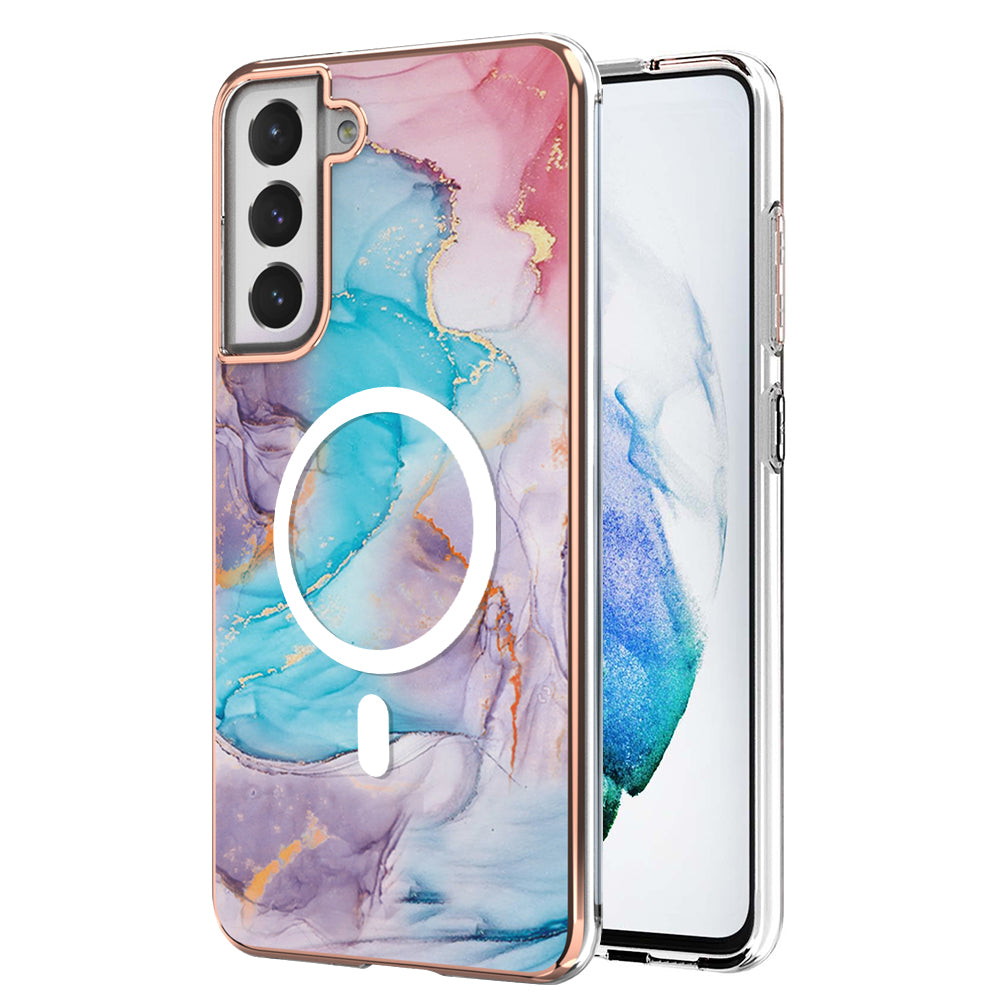 YB IMD Series-19 for Samsung Galaxy S21 FE 5G Magnetic Phone Case 2.0mm TPU Electroplating Pattern IMD Cover
