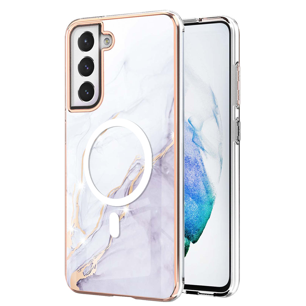 YB IMD Series-19 for Samsung Galaxy S21 FE 5G Magnetic Phone Case 2.0mm TPU Electroplating Pattern IMD Cover