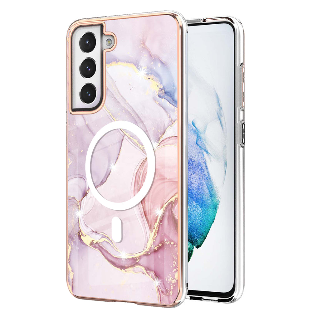 YB IMD Series-19 for Samsung Galaxy S21 FE 5G Magnetic Phone Case 2.0mm TPU Electroplating Pattern IMD Cover