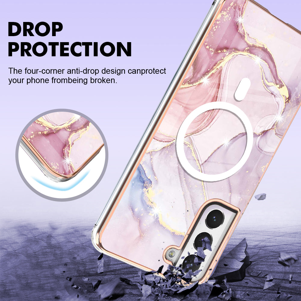 YB IMD Series-19 for Samsung Galaxy S21 FE 5G Magnetic Phone Case 2.0mm TPU Electroplating Pattern IMD Cover