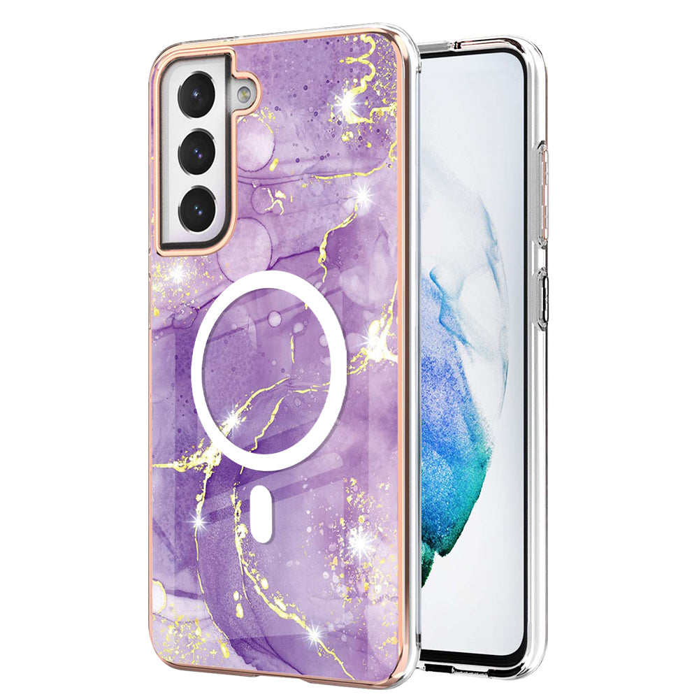 YB IMD Series-19 for Samsung Galaxy S21 FE 5G Magnetic Phone Case 2.0mm TPU Electroplating Pattern IMD Cover