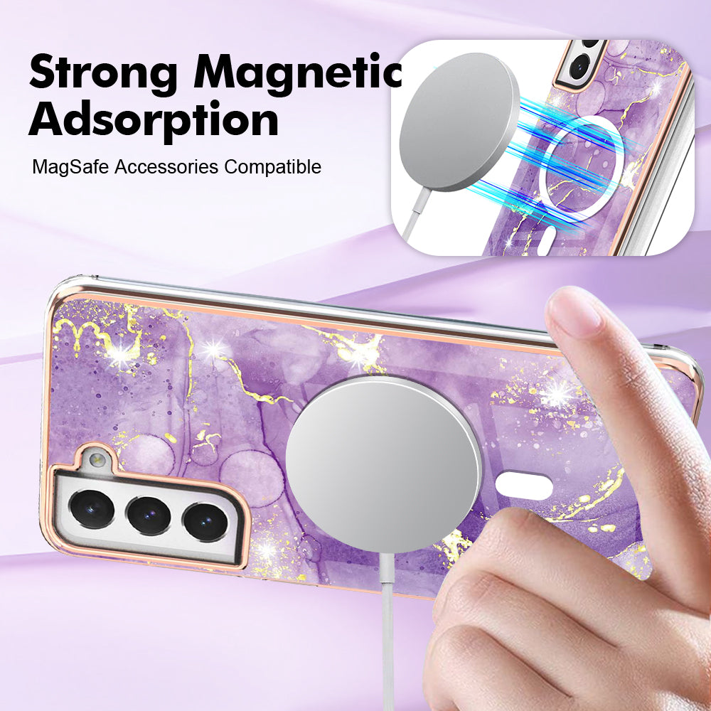 YB IMD Series-19 for Samsung Galaxy S21 FE 5G Magnetic Phone Case 2.0mm TPU Electroplating Pattern IMD Cover