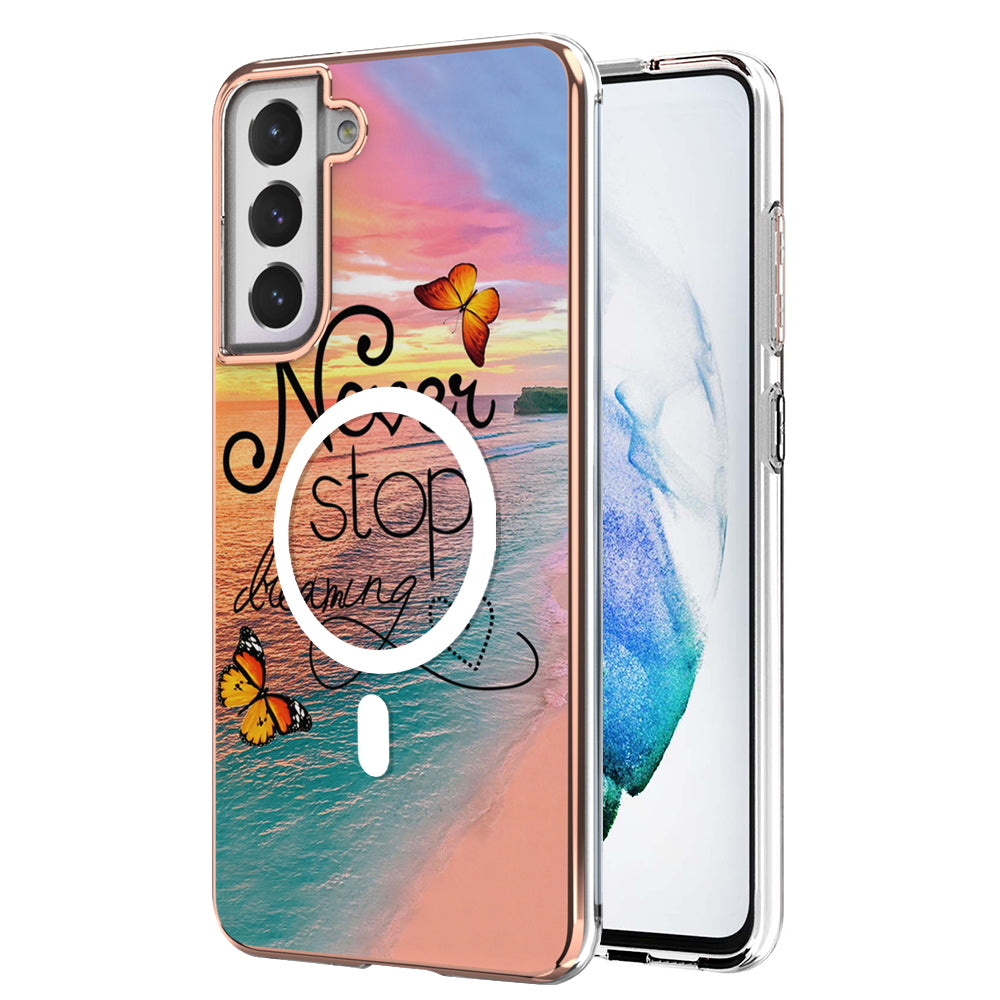 YB IMD Series-19 for Samsung Galaxy S21 FE 5G Magnetic Phone Case 2.0mm TPU Electroplating Pattern IMD Cover