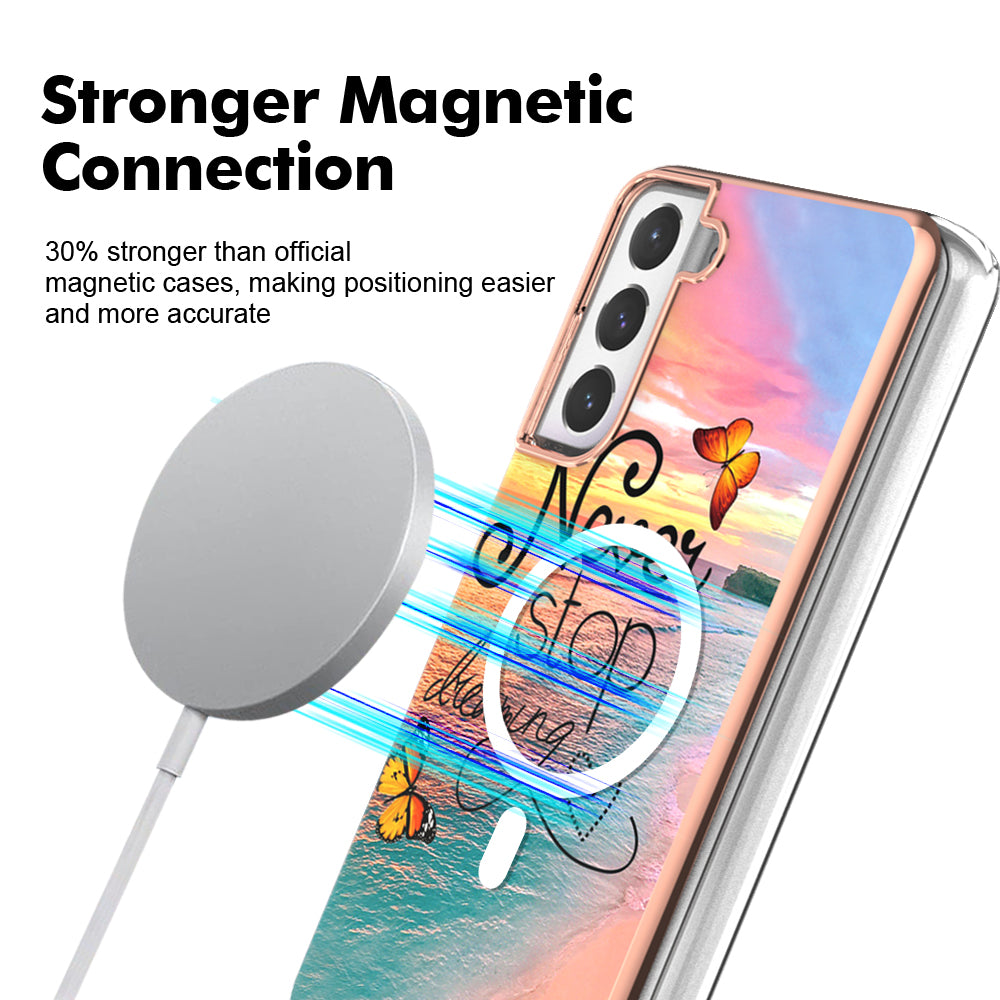 YB IMD Series-19 for Samsung Galaxy S21 FE 5G Magnetic Phone Case 2.0mm TPU Electroplating Pattern IMD Cover