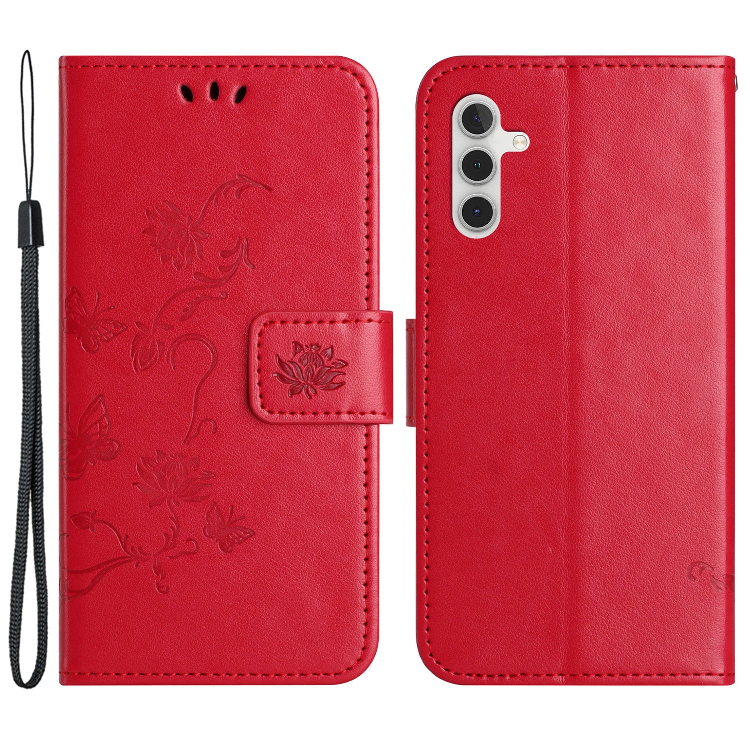 For Samsung Galaxy S23 FE PU Leather Wallet Phone Case Butterfly Flower Imprinted Stand Cover