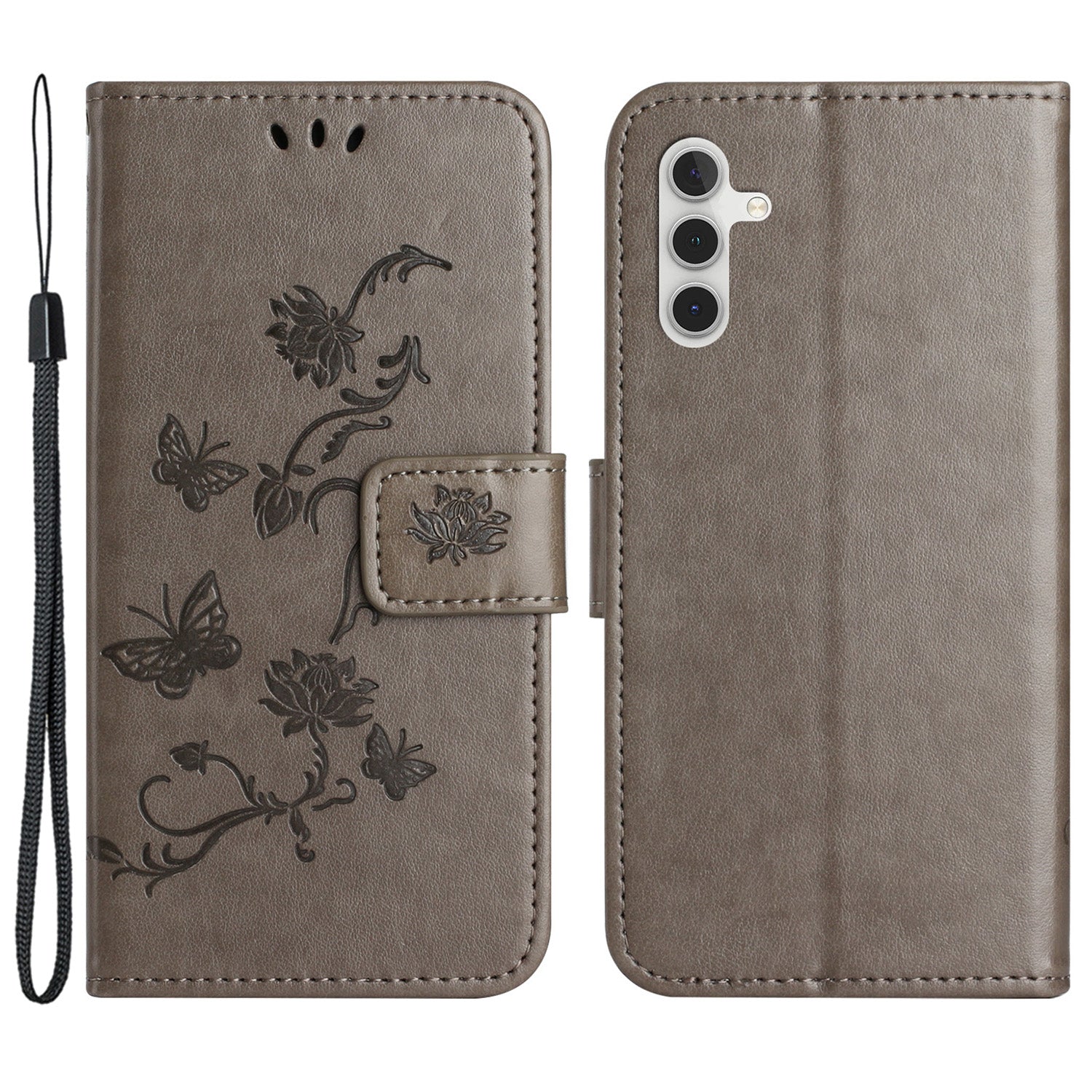 For Samsung Galaxy S23 FE PU Leather Wallet Phone Case Butterfly Flower Imprinted Stand Cover