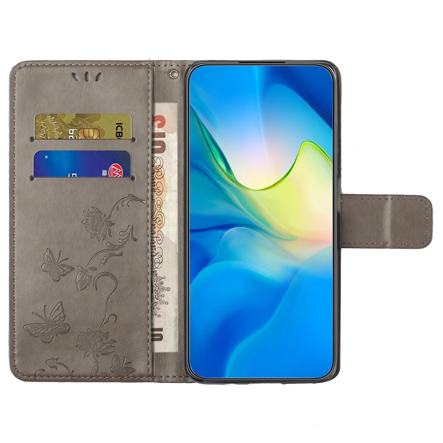 For Samsung Galaxy S23 FE PU Leather Wallet Phone Case Butterfly Flower Imprinted Stand Cover