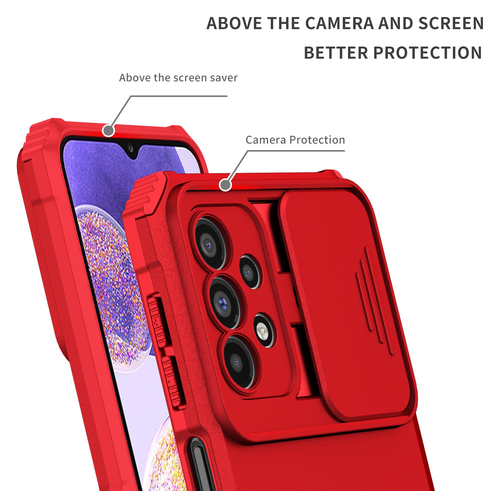 For Samsung Galaxy A23 4G A23 5G (Global Version) Slide Camera Lid Phone Case PC TPU Kickstand Cover