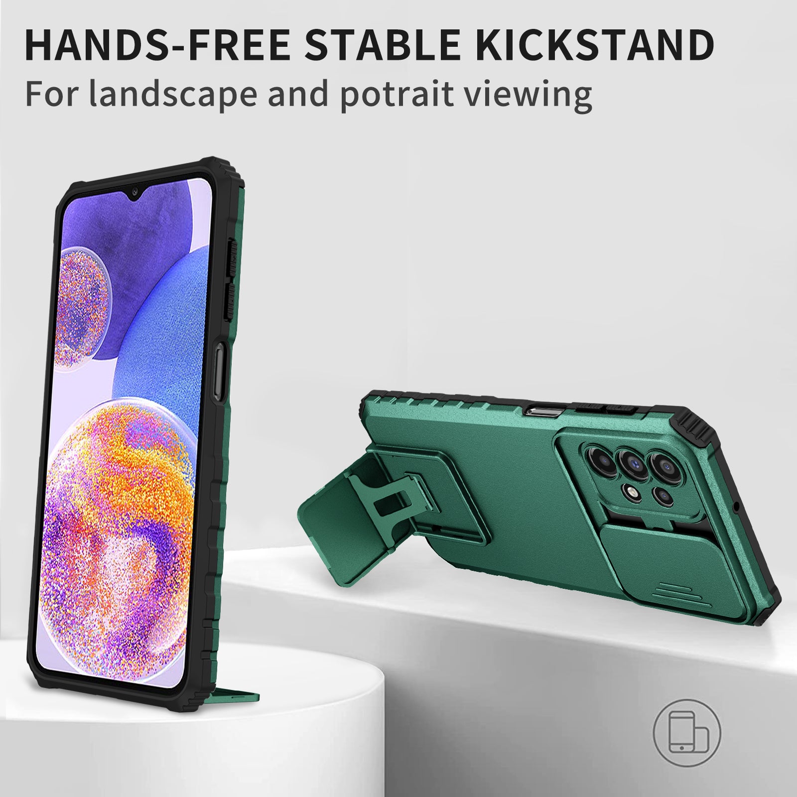 For Samsung Galaxy A23 4G A23 5G (Global Version) Slide Camera Lid Phone Case PC TPU Kickstand Cover