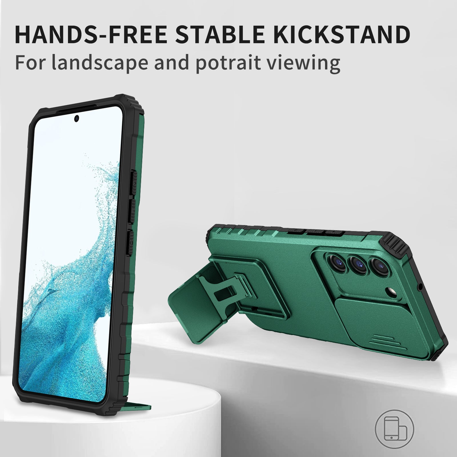 For Samsung Galaxy S22 5G PC TPU Kickstand Cover Slide Lens Shield Phone Case