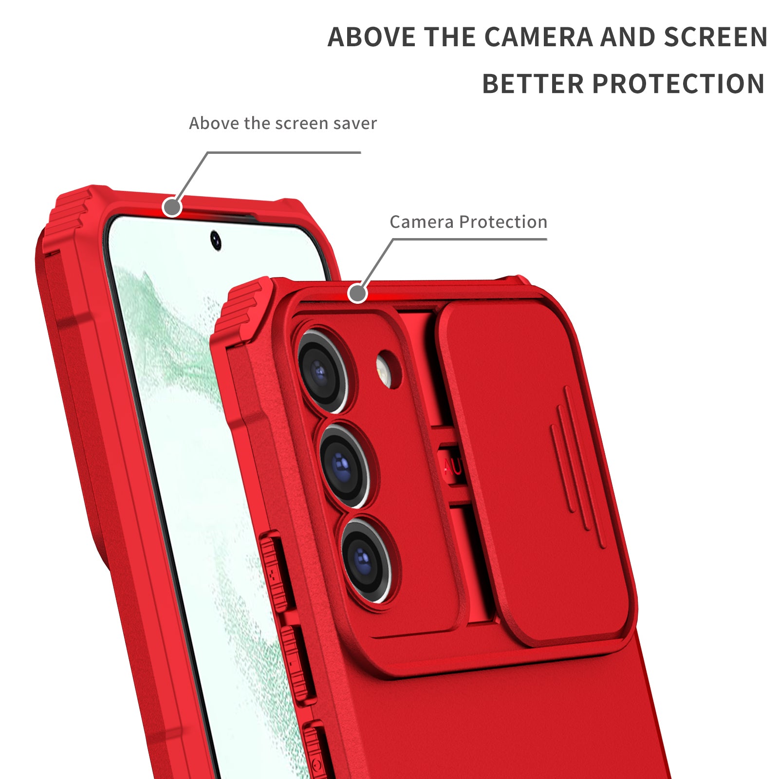 For Samsung Galaxy S22 5G Slide Lens Shield Anti-fall Cover Kickstand PC TPU Phone Case