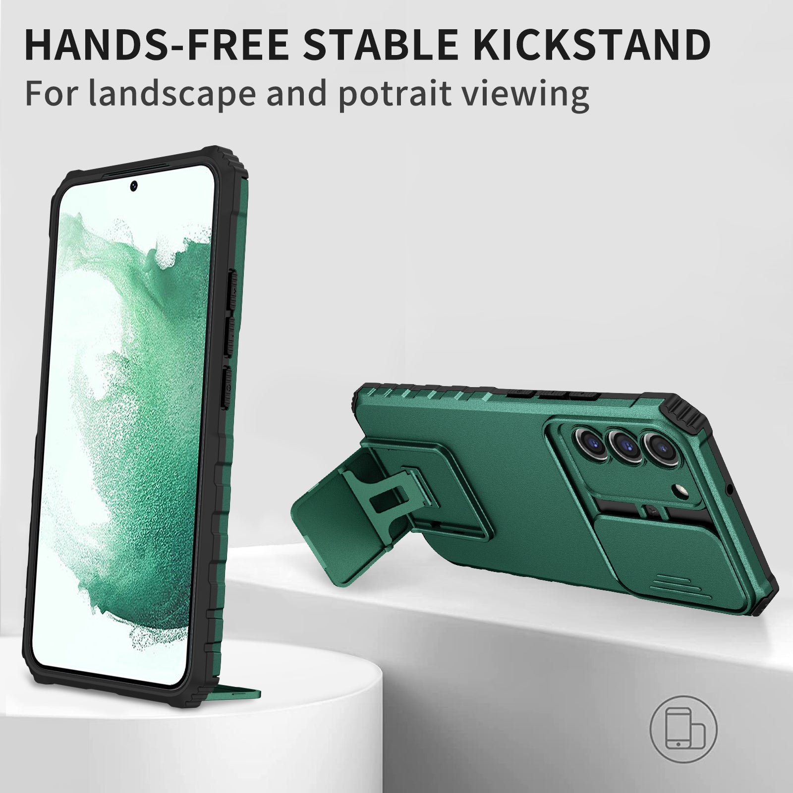 For Samsung Galaxy S22 5G Slide Lens Shield Anti-fall Cover Kickstand PC TPU Phone Case