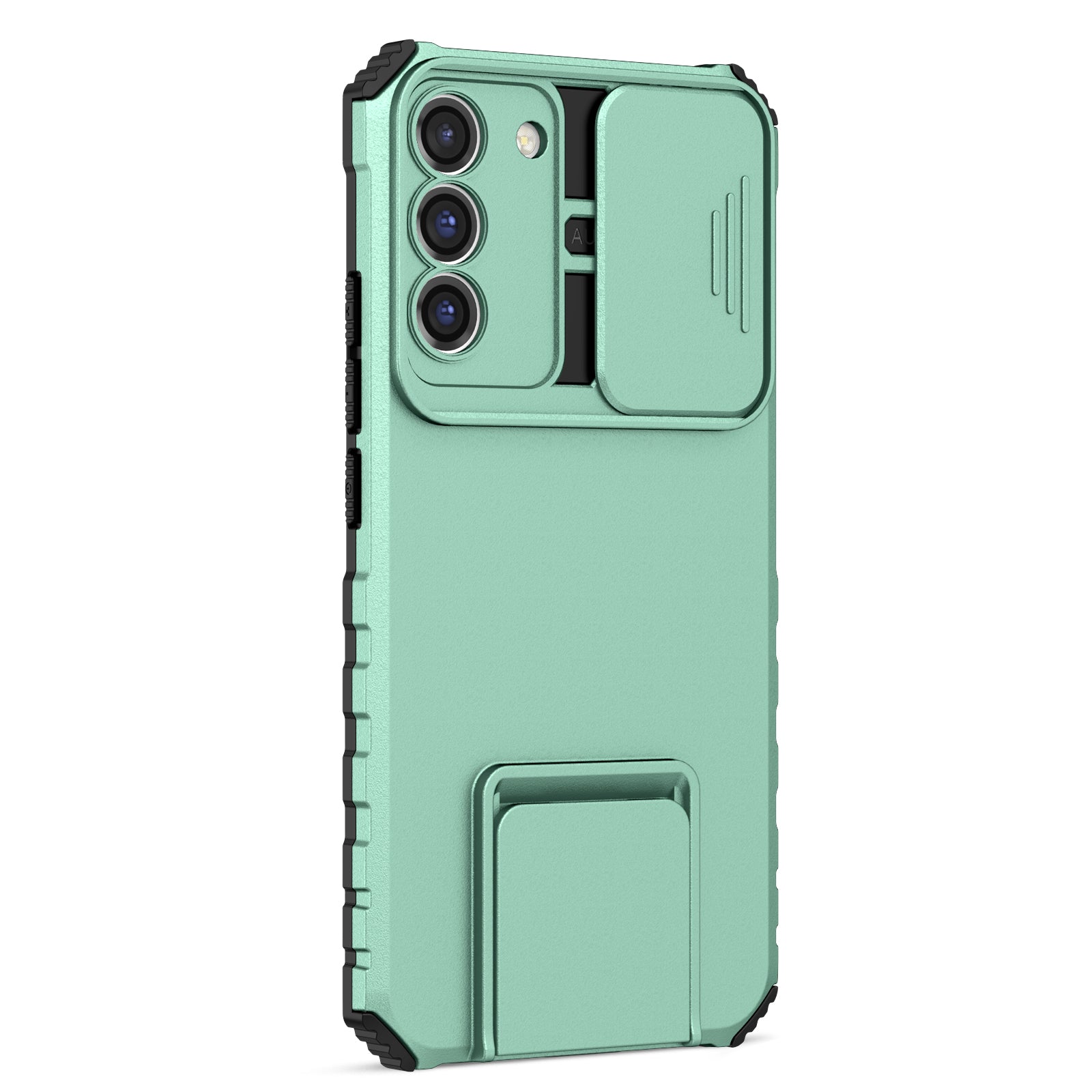 For Samsung Galaxy S22 5G Slide Lens Shield Anti-fall Cover Kickstand PC TPU Phone Case
