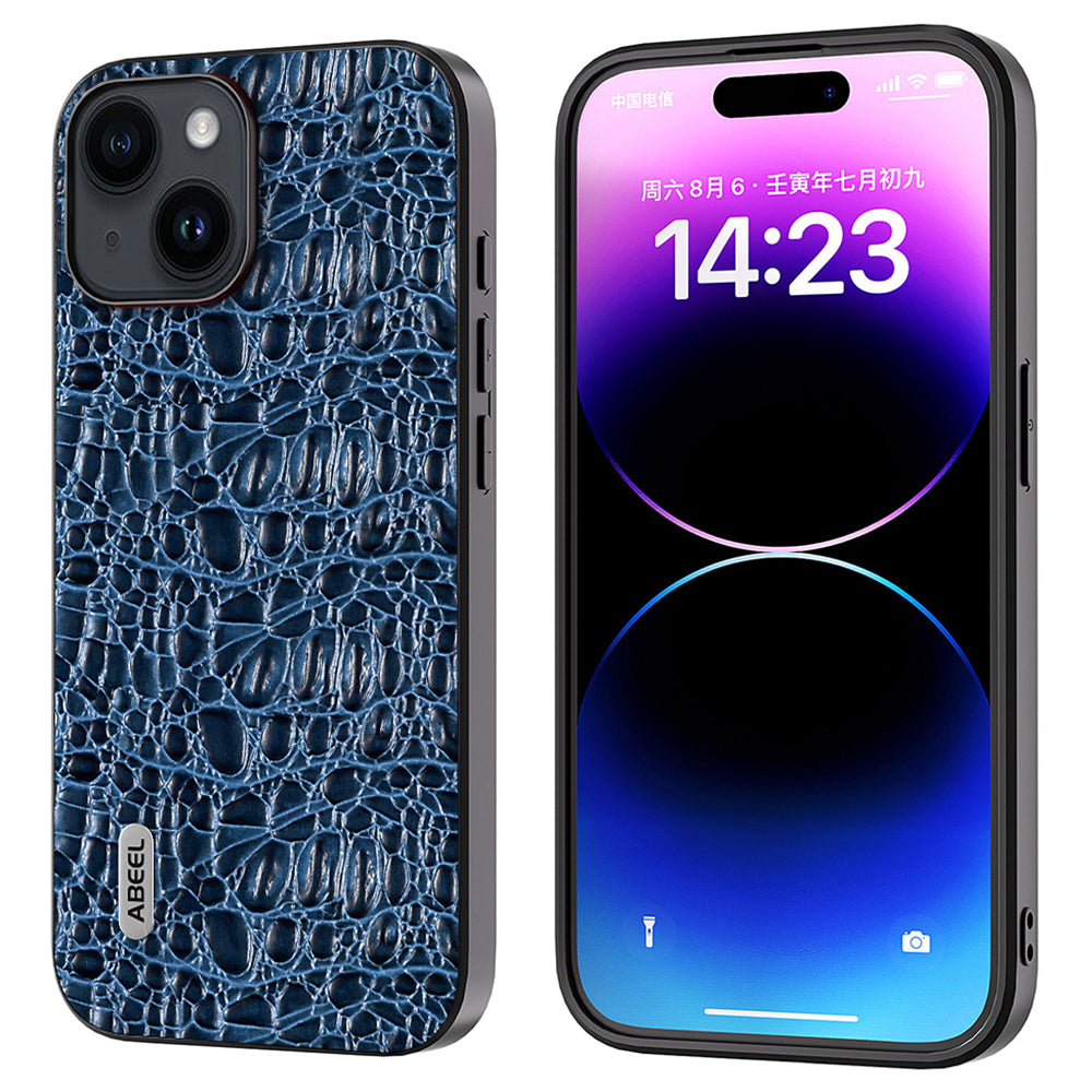 ABEEL For iPhone 15 Slim-Fit Phone Case Genuine Cow Leather Coated PC TPU Canopy Texture Cover