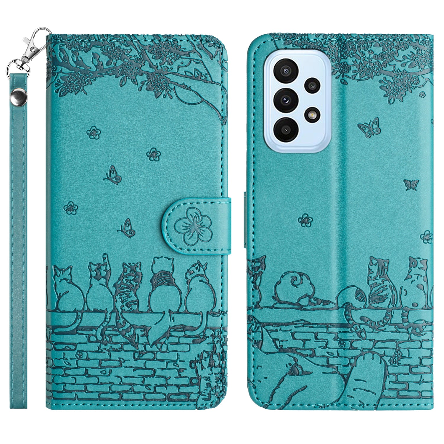 For Samsung Galaxy A53 5G Wallet Phone Cover Imprinted Wall Cats Leather Stand Phone Case with Strap