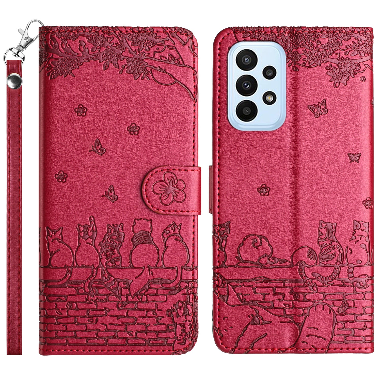 For Samsung Galaxy A53 5G Wallet Phone Cover Imprinted Wall Cats Leather Stand Phone Case with Strap