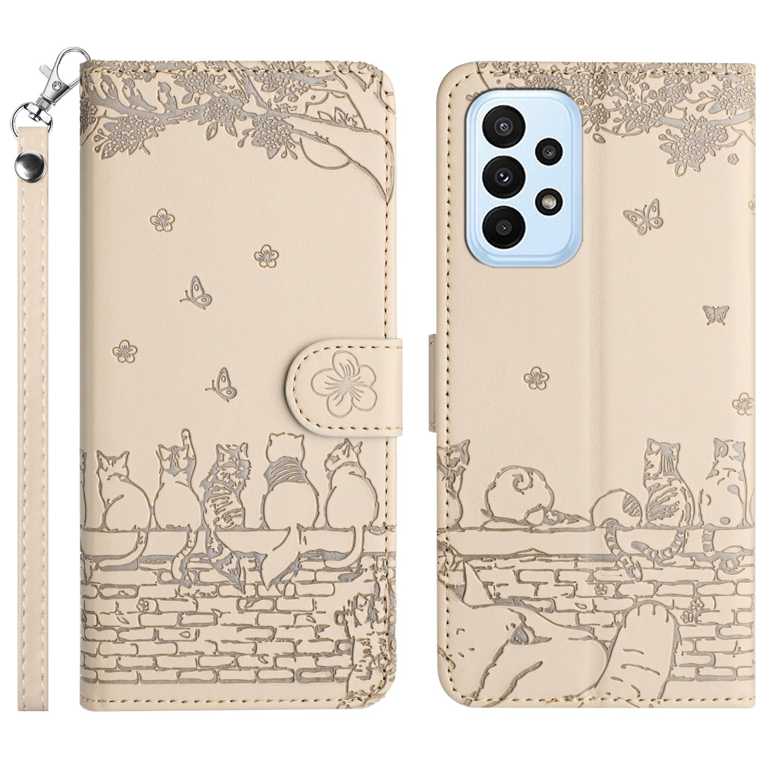For Samsung Galaxy A53 5G Wallet Phone Cover Imprinted Wall Cats Leather Stand Phone Case with Strap