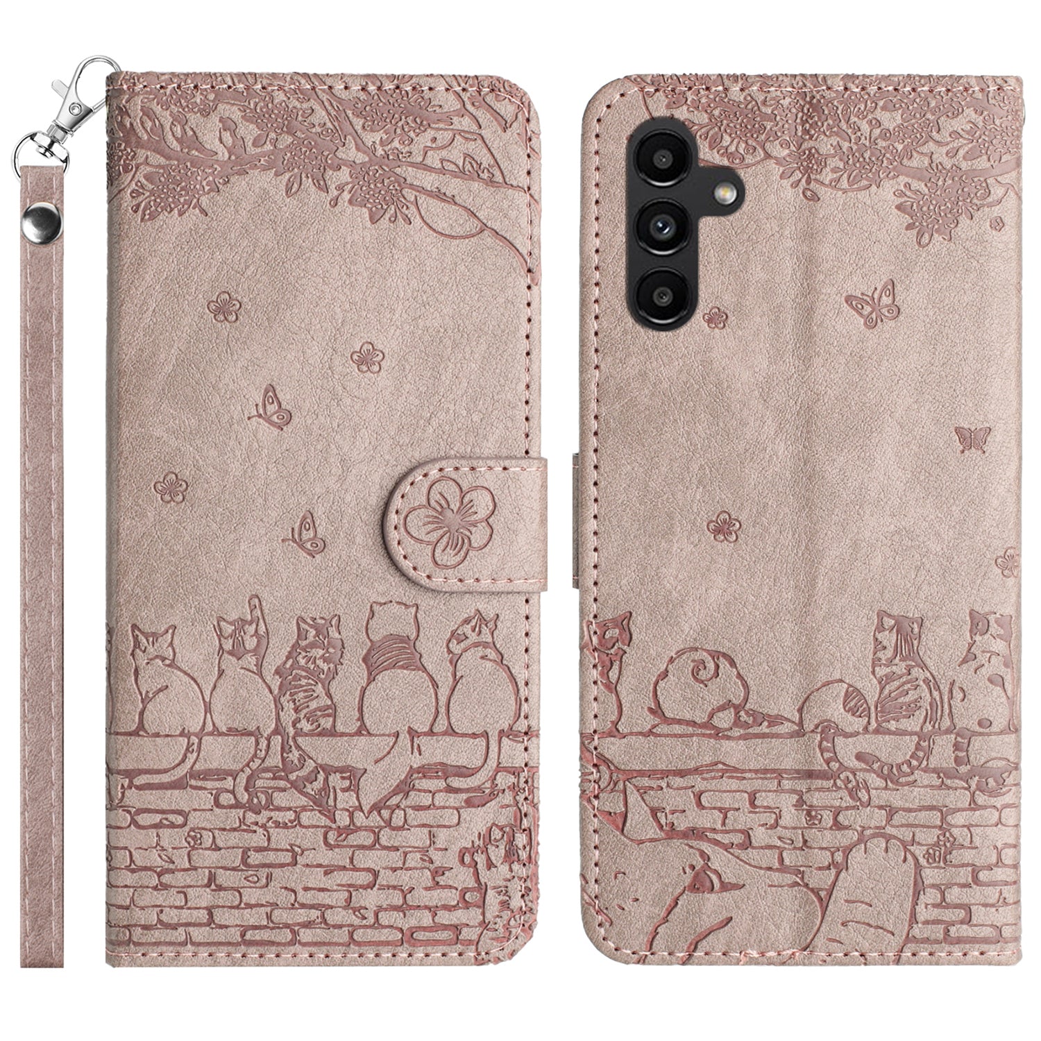 For Samsung Galaxy A14 4G 5G Phone Cover Leather Stand Imprinted Wall Cats Phone Case Wallet with Strap