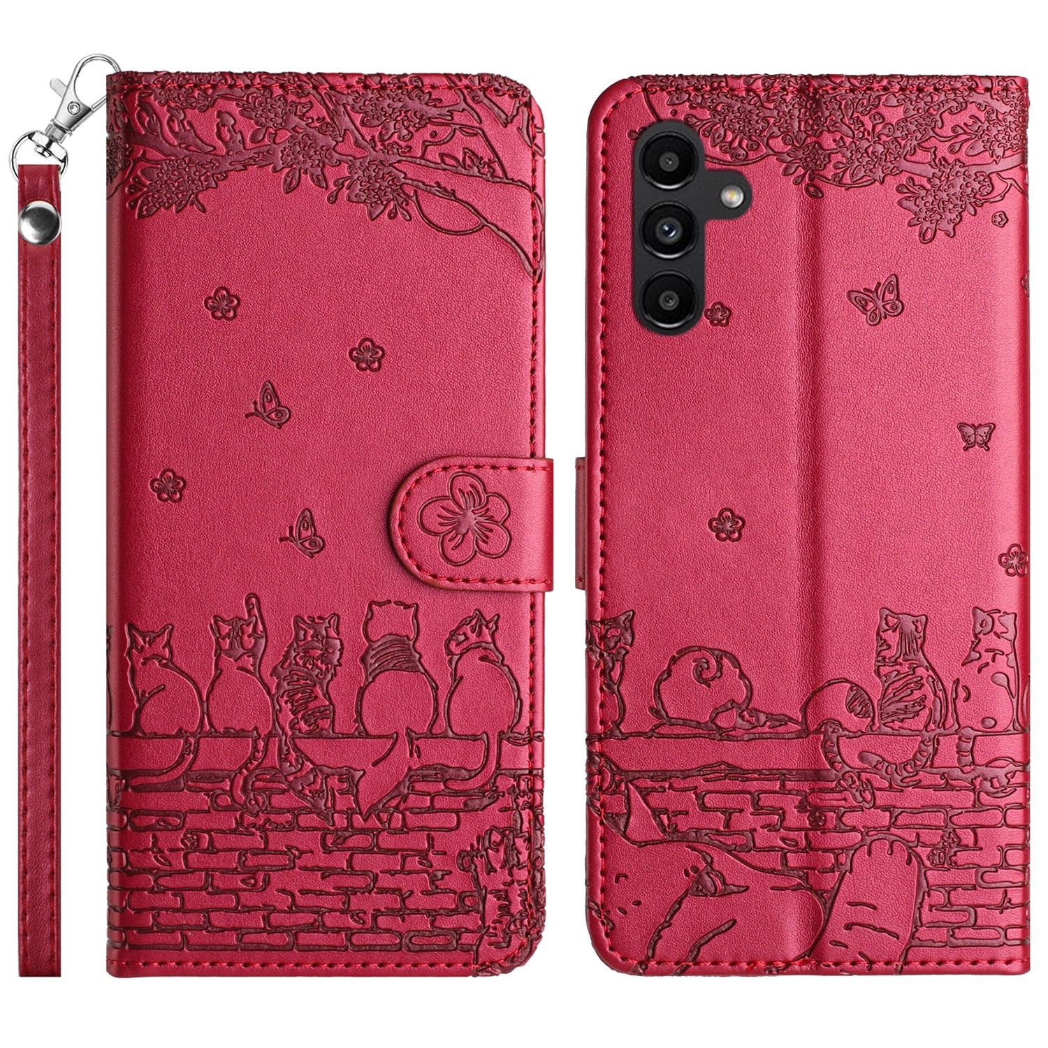 For Samsung Galaxy A14 4G 5G Phone Cover Leather Stand Imprinted Wall Cats Phone Case Wallet with Strap