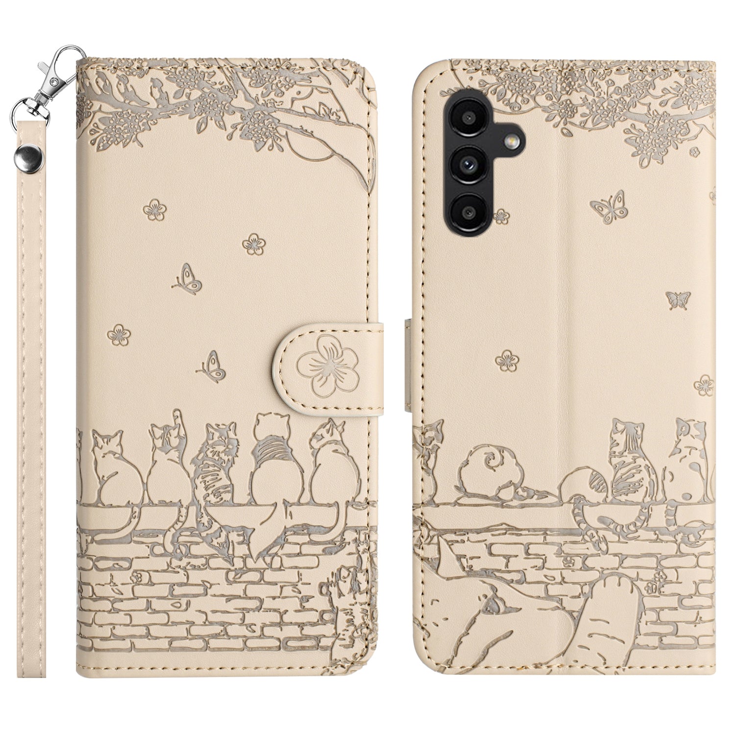 For Samsung Galaxy A14 4G 5G Phone Cover Leather Stand Imprinted Wall Cats Phone Case Wallet with Strap