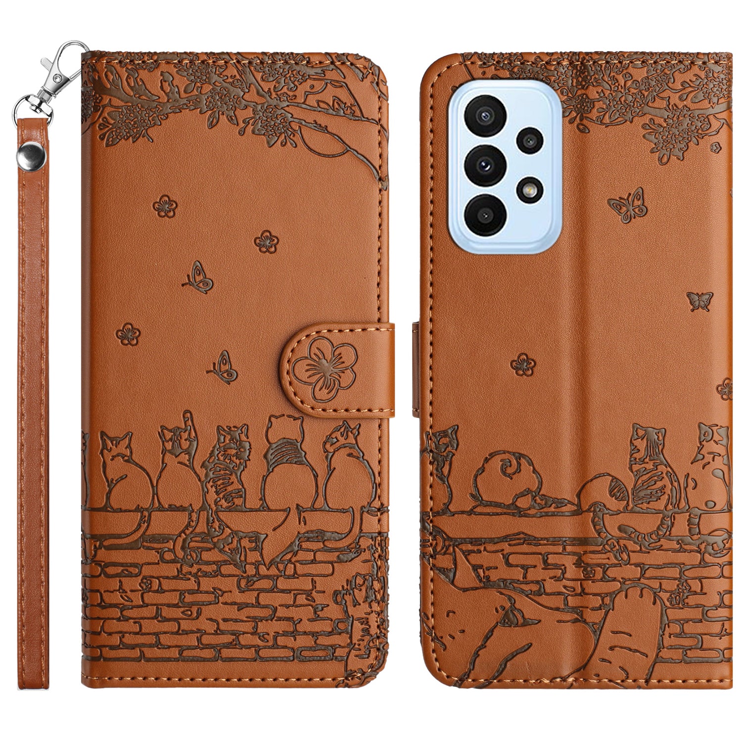 For Samsung Galaxy A33 5G Leather Stand Wallet Phone Cover Imprinted Wall Cats Phone Case with Strap