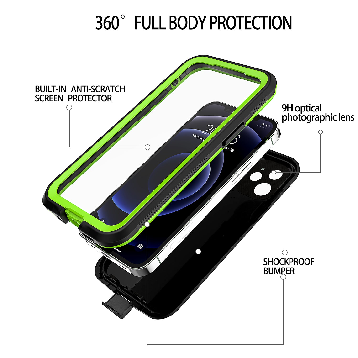 Underwater Diving Case for iPhone 12 mini 5.4 inch TPU PC PET IP68 Waterproof Snorkeling Phone Cover