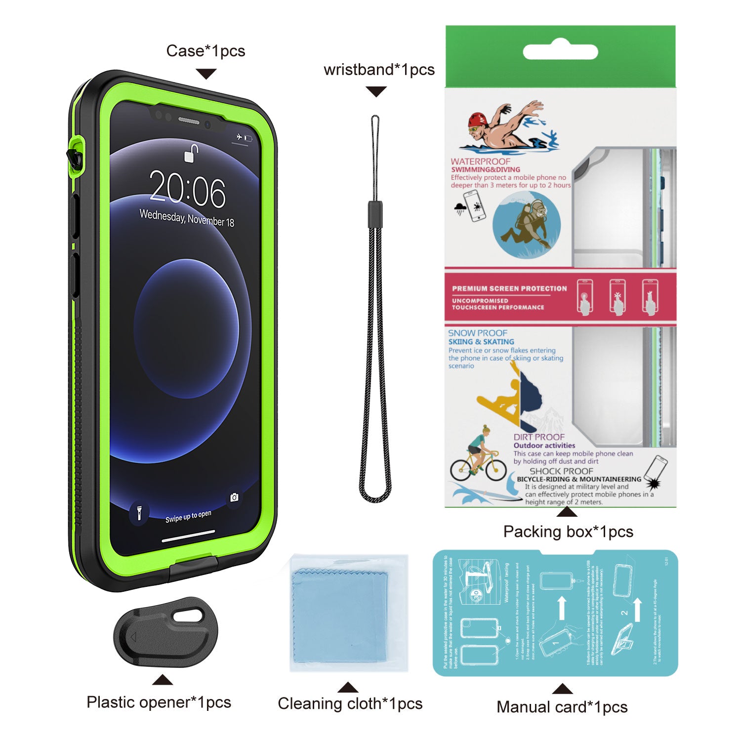 Underwater Diving Case for iPhone 12 mini 5.4 inch TPU PC PET IP68 Waterproof Snorkeling Phone Cover