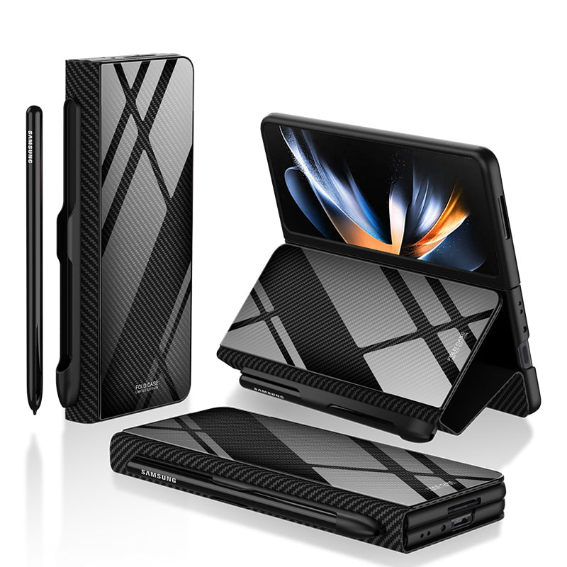 GKK til Samsung Galaxy Z Fold4 5G mønster telefonetui PU læder hærdet glas PC beskyttelsescover med kuglepen