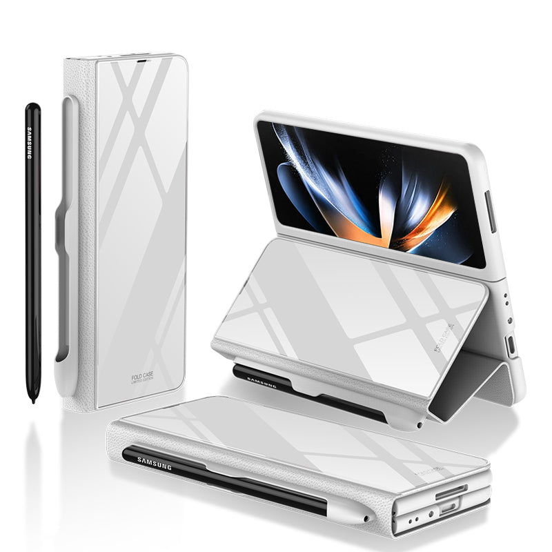GKK til Samsung Galaxy Z Fold4 5G mønster telefonetui PU læder hærdet glas PC beskyttelsescover med kuglepen