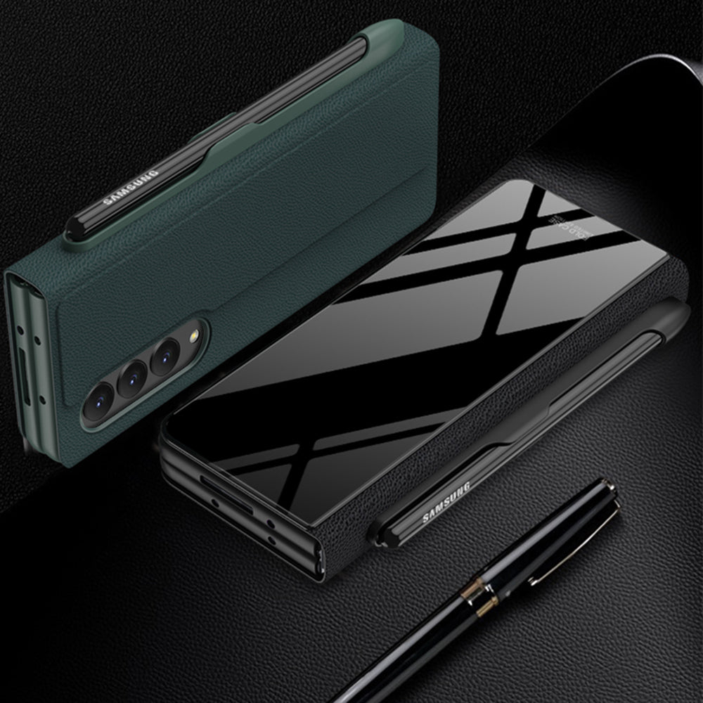 GKK til Samsung Galaxy Z Fold4 5G mønster telefonetui PU læder hærdet glas PC beskyttelsescover med kuglepen