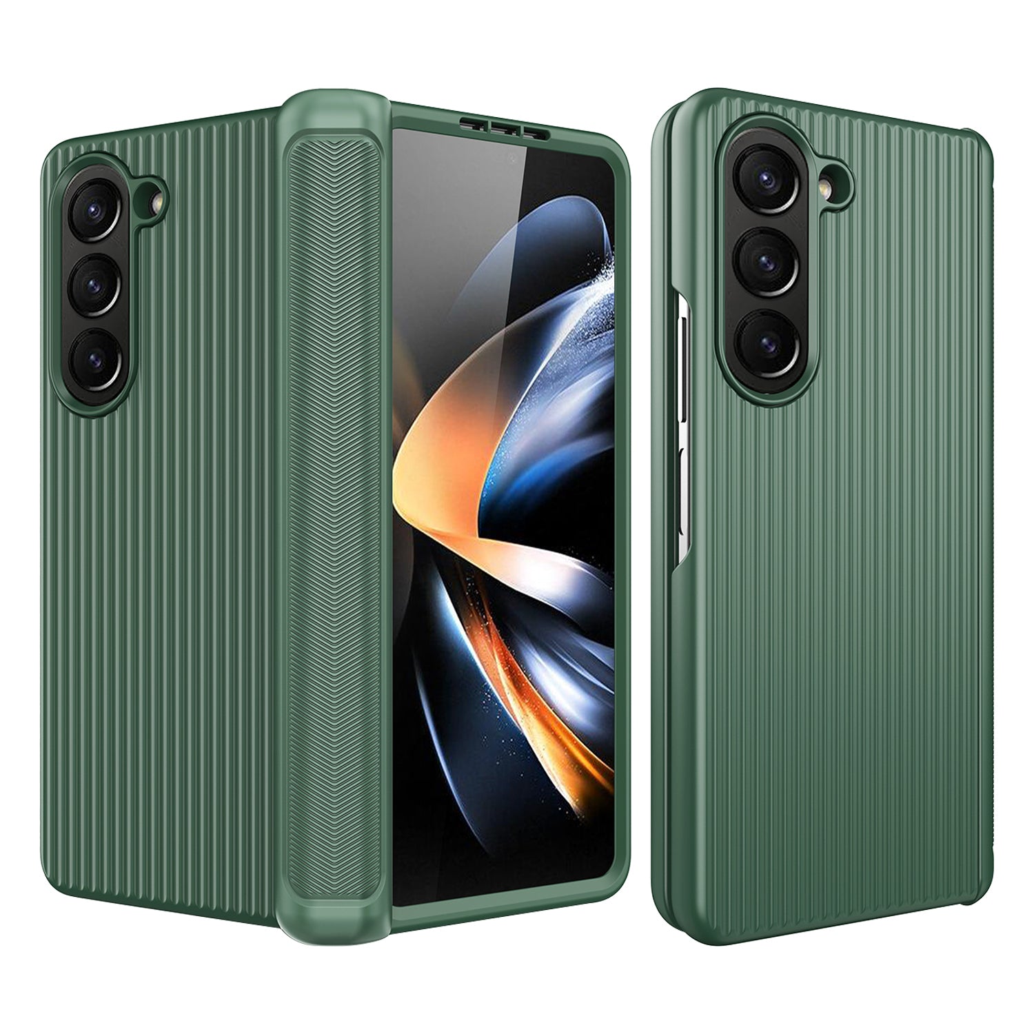 GKK For Samsung Galaxy Z Fold5 5G Hard PC Phone Case Luggage Case Striped Design Kickstand Cover with Tempered Glass Film