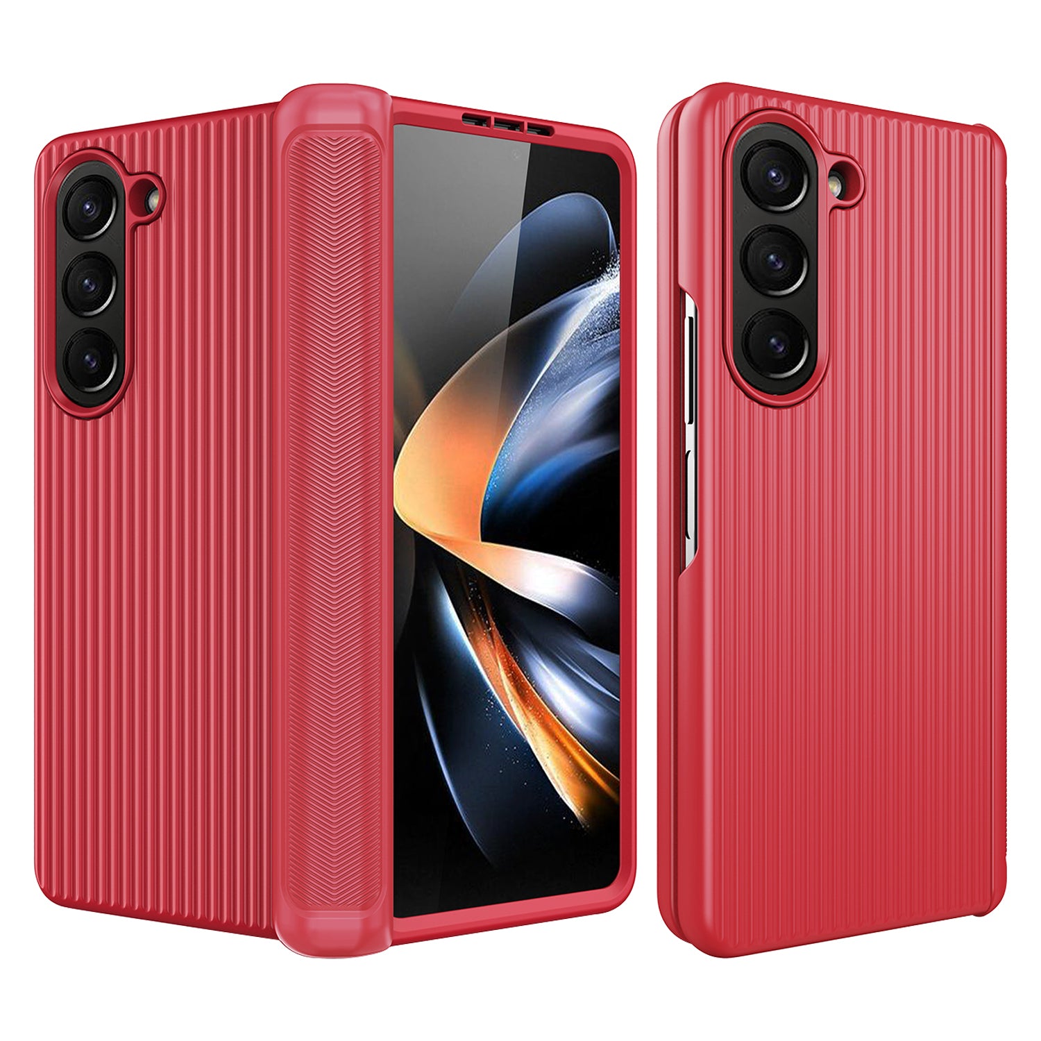 GKK For Samsung Galaxy Z Fold5 5G Hard PC Phone Case Luggage Case Striped Design Kickstand Cover with Tempered Glass Film