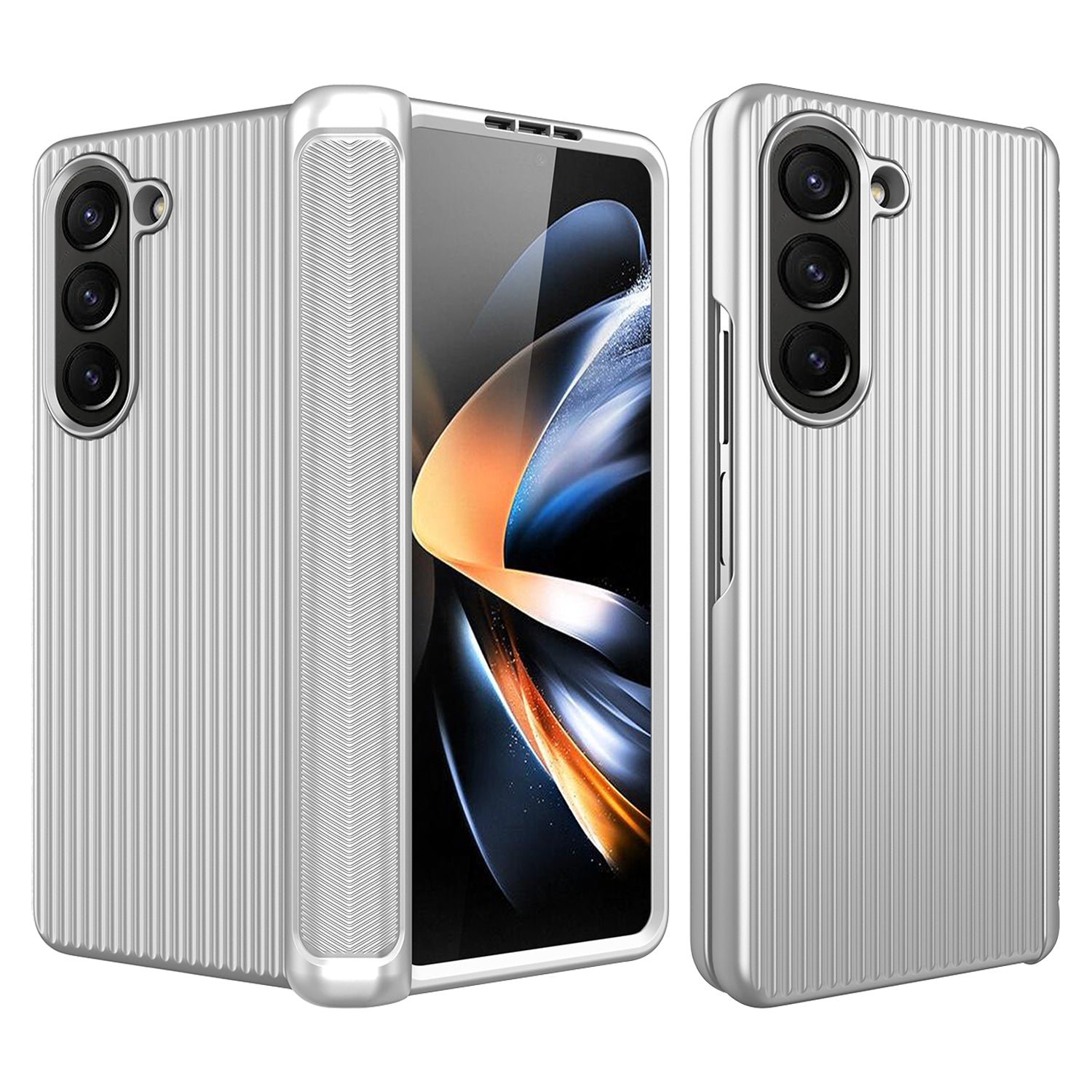 GKK For Samsung Galaxy Z Fold5 5G Hard PC Phone Case Luggage Case Striped Design Kickstand Cover with Tempered Glass Film