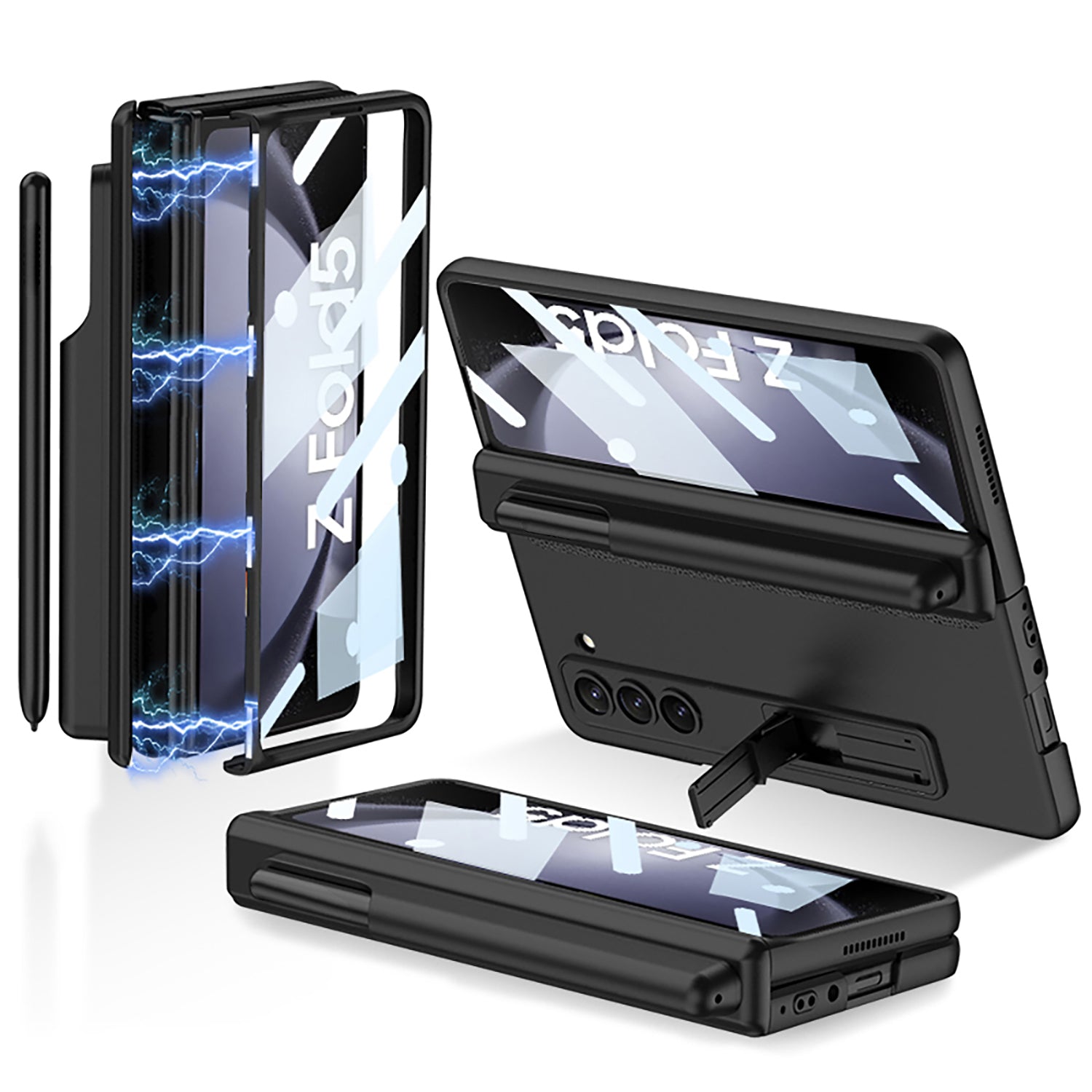 GKK For Samsung Galaxy Z Fold5 5G Hard PC Kickstand Phone Case Magnetic Hinge Protection Cover with Pen Slot Tempered Glass Screen Film