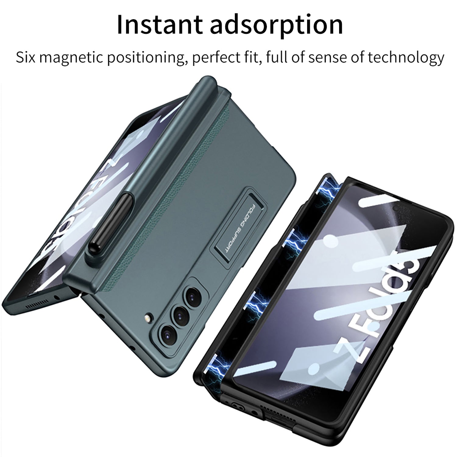 GKK For Samsung Galaxy Z Fold5 5G Hard PC Kickstand Phone Case Magnetic Hinge Protection Cover with Pen Slot Tempered Glass Screen Film