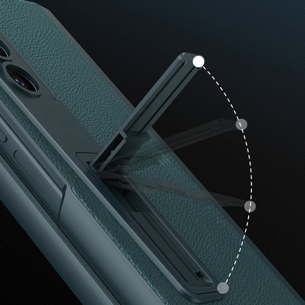 GKK For Samsung Galaxy Z Fold5 5G Magnetic Hinge Protection Case Pen Holder Leather PC Kickstand Phone Cover with Tempered Glass Film