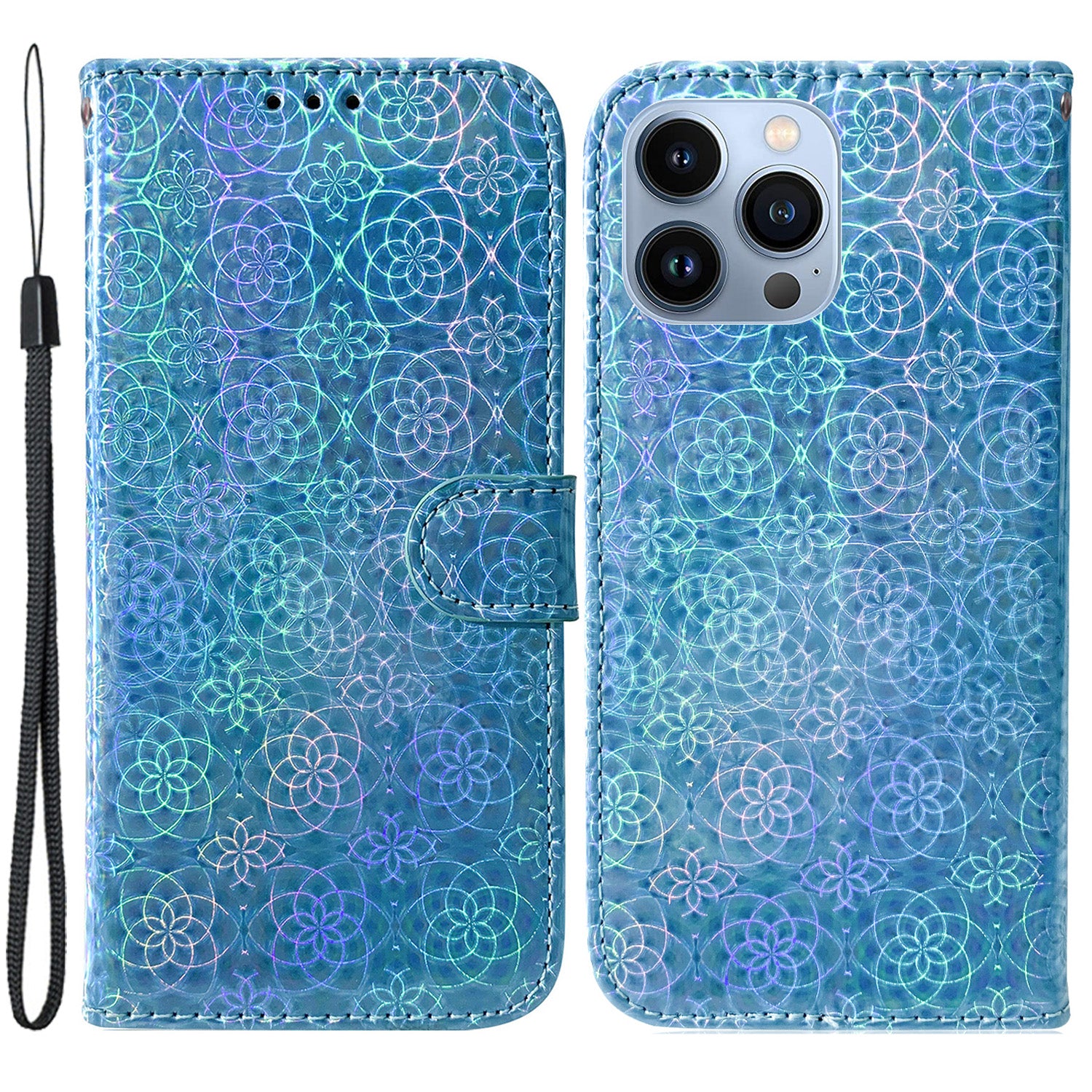 Stand Wallet Case til iPhone 15 Pro Max blændende blomstermønster læder mobiltelefon cover
