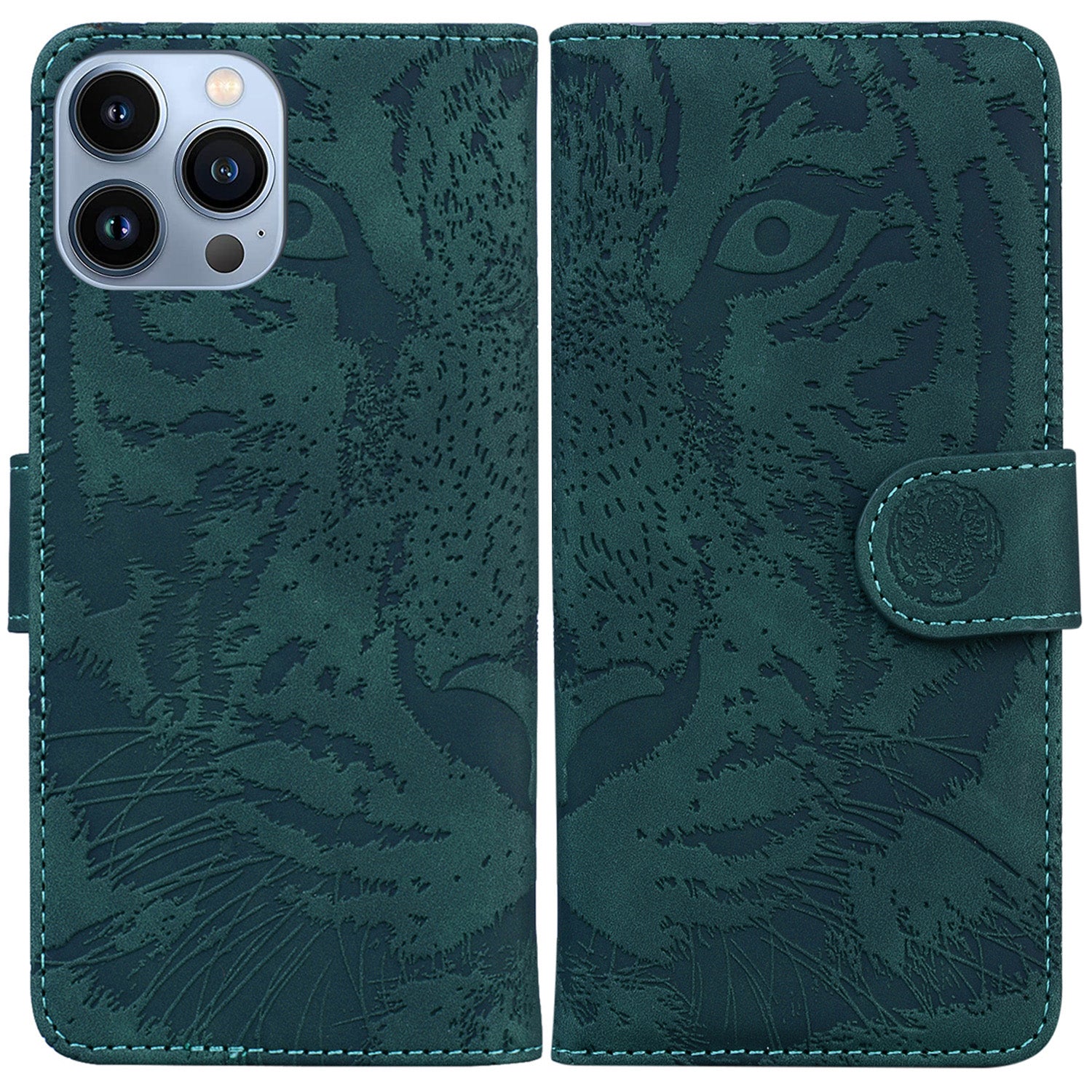 Til iPhone 15 Pro Max Phone Wallet Case Imprinted Tiger PU Læder Stand Phone Cover