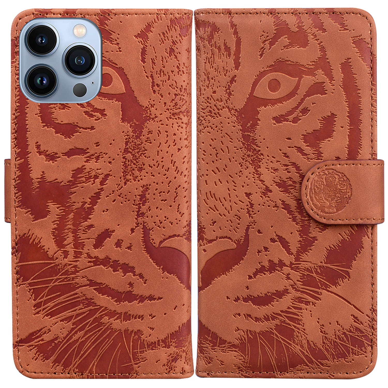 Til iPhone 15 Pro Max Phone Wallet Case Imprinted Tiger PU Læder Stand Phone Cover