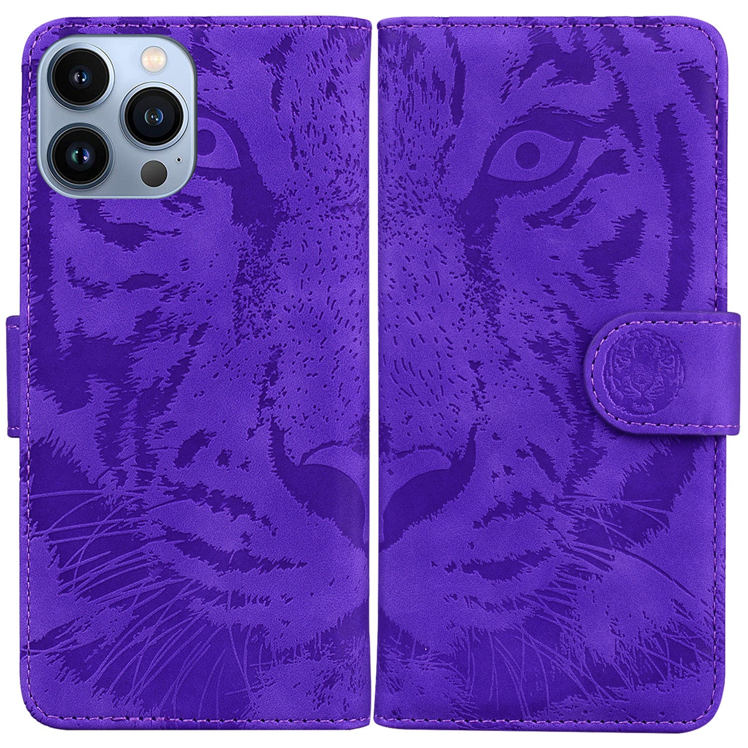 Til iPhone 15 Pro Max Phone Wallet Case Imprinted Tiger PU Læder Stand Phone Cover