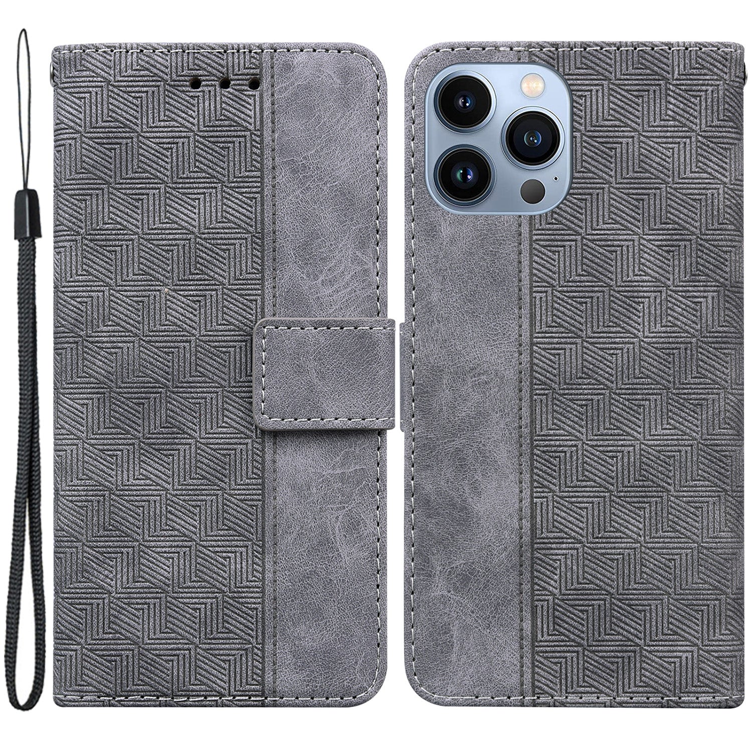 Til iPhone 15 Pro Max Geometry Imprint PU-læder telefonetui Foldbart stativ tegnebogscover
