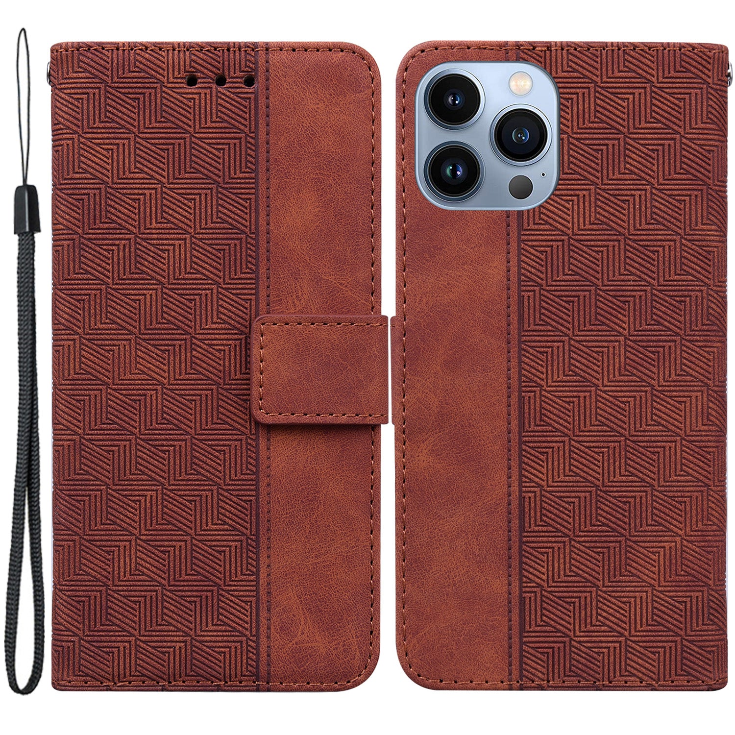 Til iPhone 15 Pro Max Geometry Imprint PU-læder telefonetui Foldbart stativ tegnebogscover